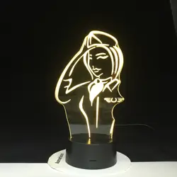 Полицейская Женская 3D лампа, 7 цветов, меняющаяся лампа, мультяшный акриловый светодиодный USB Настольный светильник, разноцветный Bulbing
