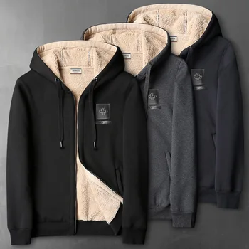 

Men's jacket winter Plus velvet Sweater Men Thicken Cashmere jacket coat solid color Hoodie zipper jacket M-5XL