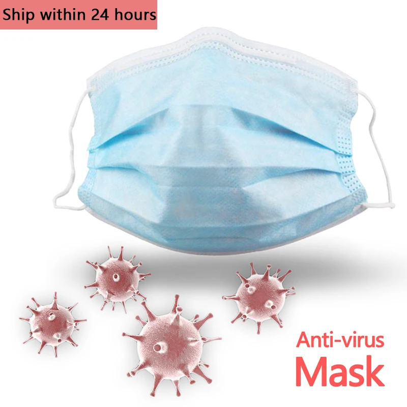 

20/50/100/200Pcs Antivirus 1 Disposable Mask Virus Nonwove 3 Layer Ply Filter Mouth Face Mask Dust BFE95 Meltblown Mouth Masks