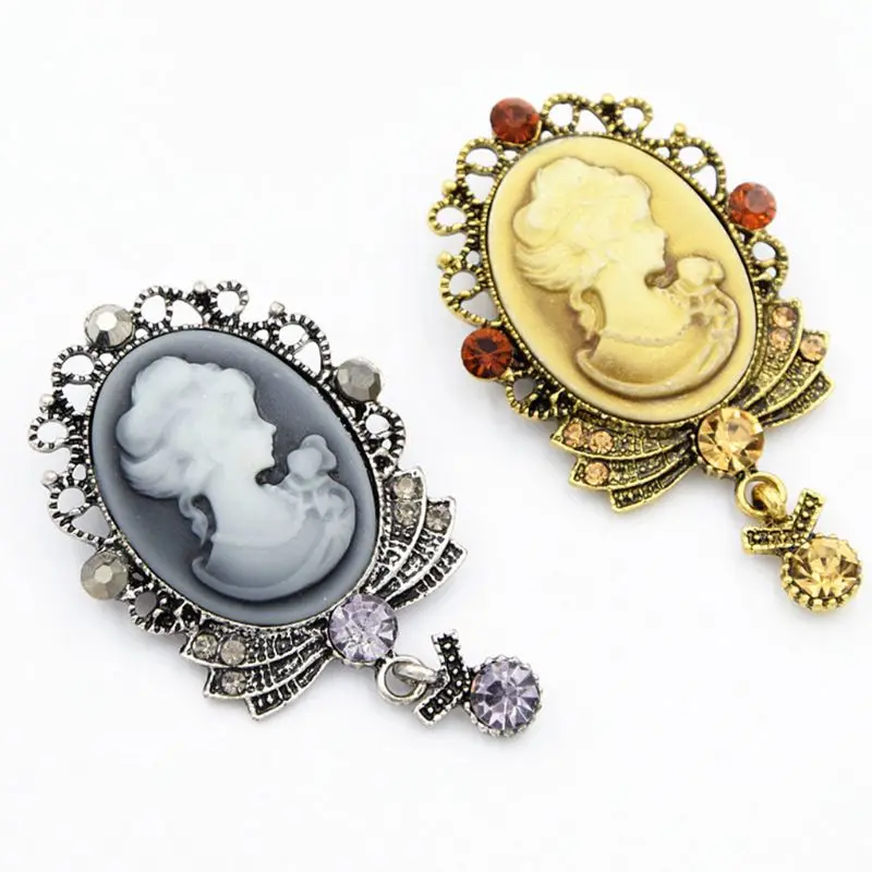 Модные Винтажные женские Стразы Камея в викторианском стиле Стиль кулон на
