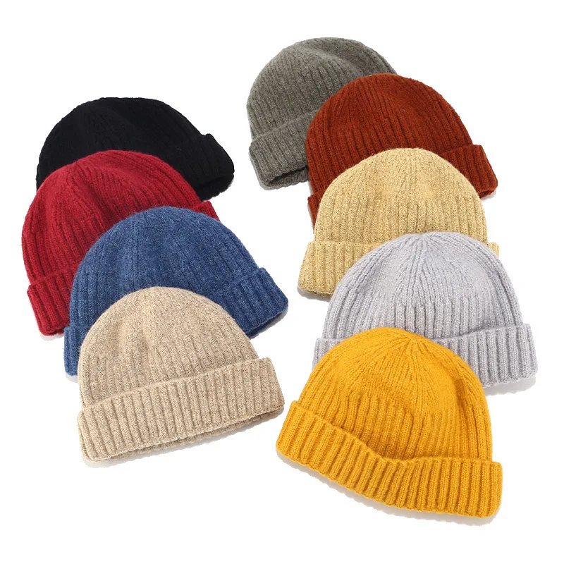 Простые короткие вязаные шапки зимние Skullies шапки для мужчин и женщин хип хоп Повседневная Уличная желтый хаки бежевый красный
