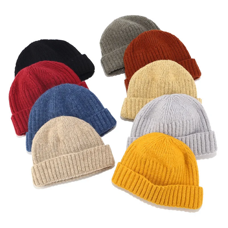 Простые короткие вязаные шапки зимние Skullies для мужчин и женщин хип хоп