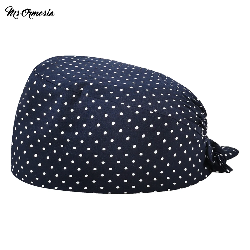 

Unisex Frosted hat Cotton adjustable Health Workers Work Scrubs Cap Dot print Beautician scrub hat casual turban chef gourd hat