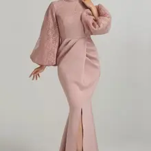 Платья для выпускного вечера, длинные с рукавами для женщин, сексуальное розовое шифоновое платье русалки с разрезом, вечерняя официальная одежда размера плюс