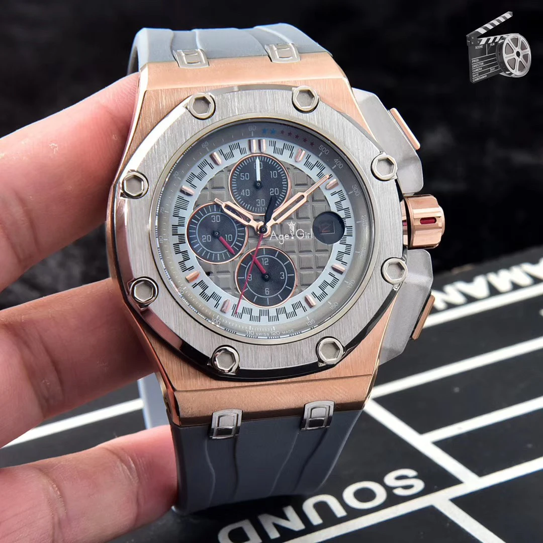

Luxury Brand Men Automatic Mechanical Sapphire Oaks Rose Gold Black Blue Rubber Chronograph Stainless Steel Watch Royal Limited