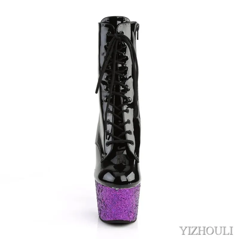 Pole dancing performance, flash material bag with waterproof platform, 15cm high ankle boots, sexy model dancing shoes