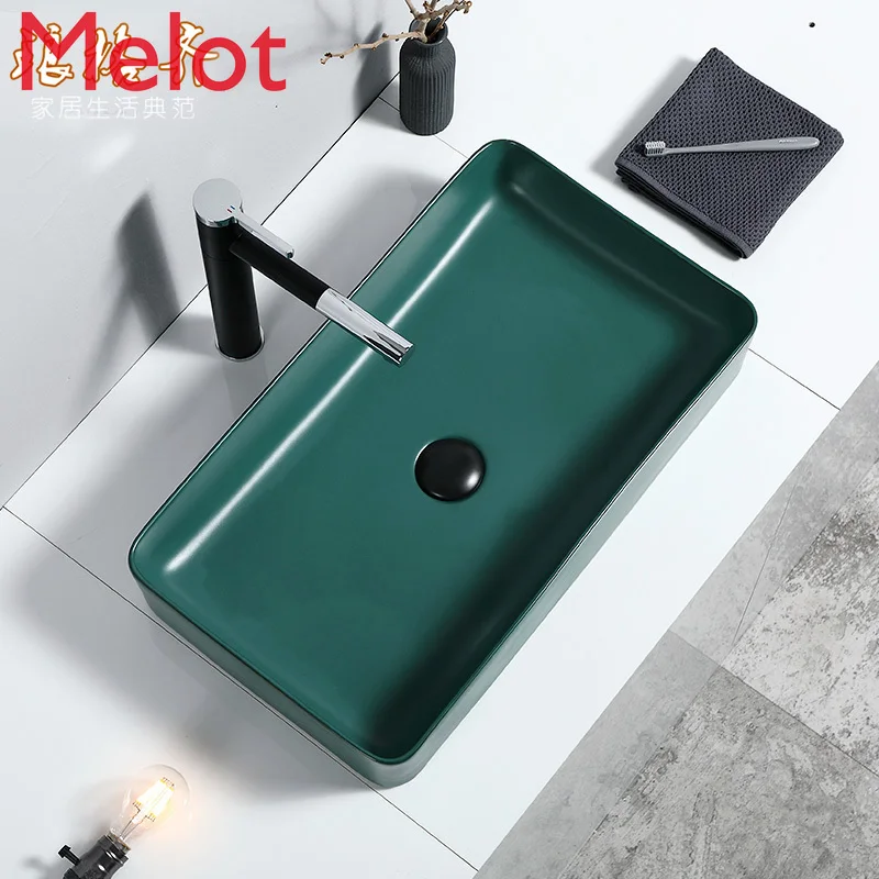 

Nordic Basin European-Style Washbasin Simple Ceramic Art Basin Matte Green Creative Bathroom Basin Washbasin