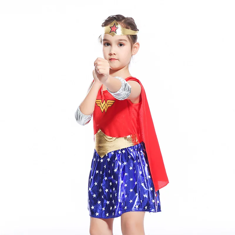 Маскарадный костюм для девочек, костюм Чудо-женщины, Детский карнавальный костюм на Хэллоуин, костюм супер-девочки, Детская маскарадная одежда для вечеринки