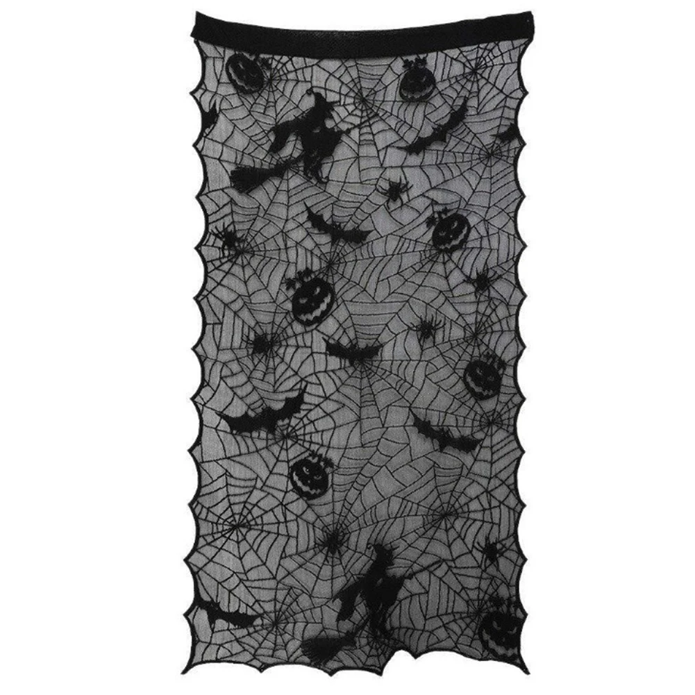 

Door Props Halloween Curtain Haunted Witch Pumpkin Pattern House Decoration Window Spider Home Bat Holiday Lace Gift