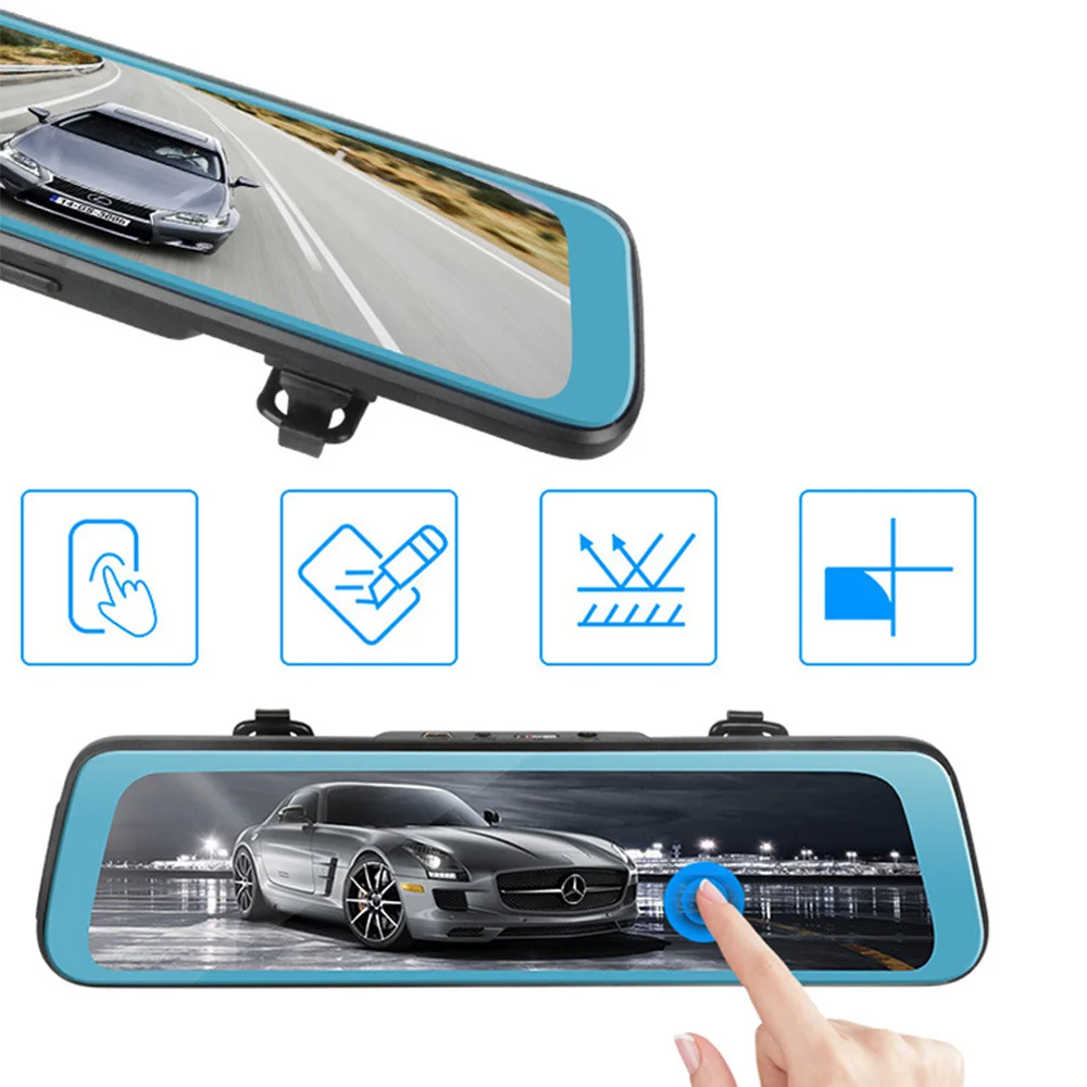 Full HD Автомобильный видеорегистратор Камера 1" ips сенсорный экран зеркало заднего вида камера заднего вида приборная Камера Двойная камера для автомобиля приводной рекордер