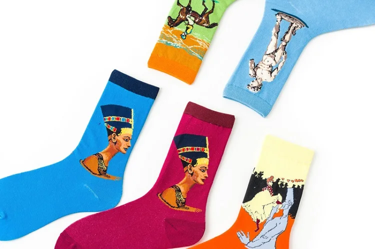 Лучшие продажи унисекс Ван Гог арт носки известные картины Забавный узор счастливые женские носки Модные Ретро счастливые мужские носки