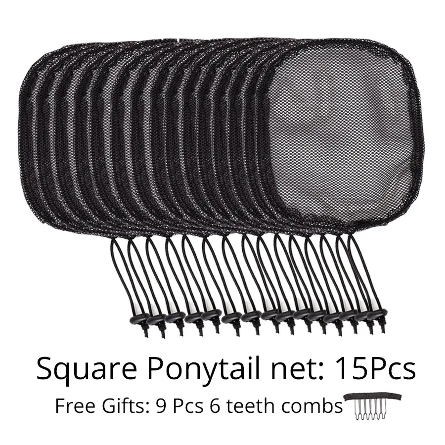 Square style 15pcs Парик для изготовления конского хвоста, черный цвет, высокое качество, сетка для волос, для изготовления булочки для волос и конского хвоста с клейкой сеткой для волос - Цвет: Square style 15pcs