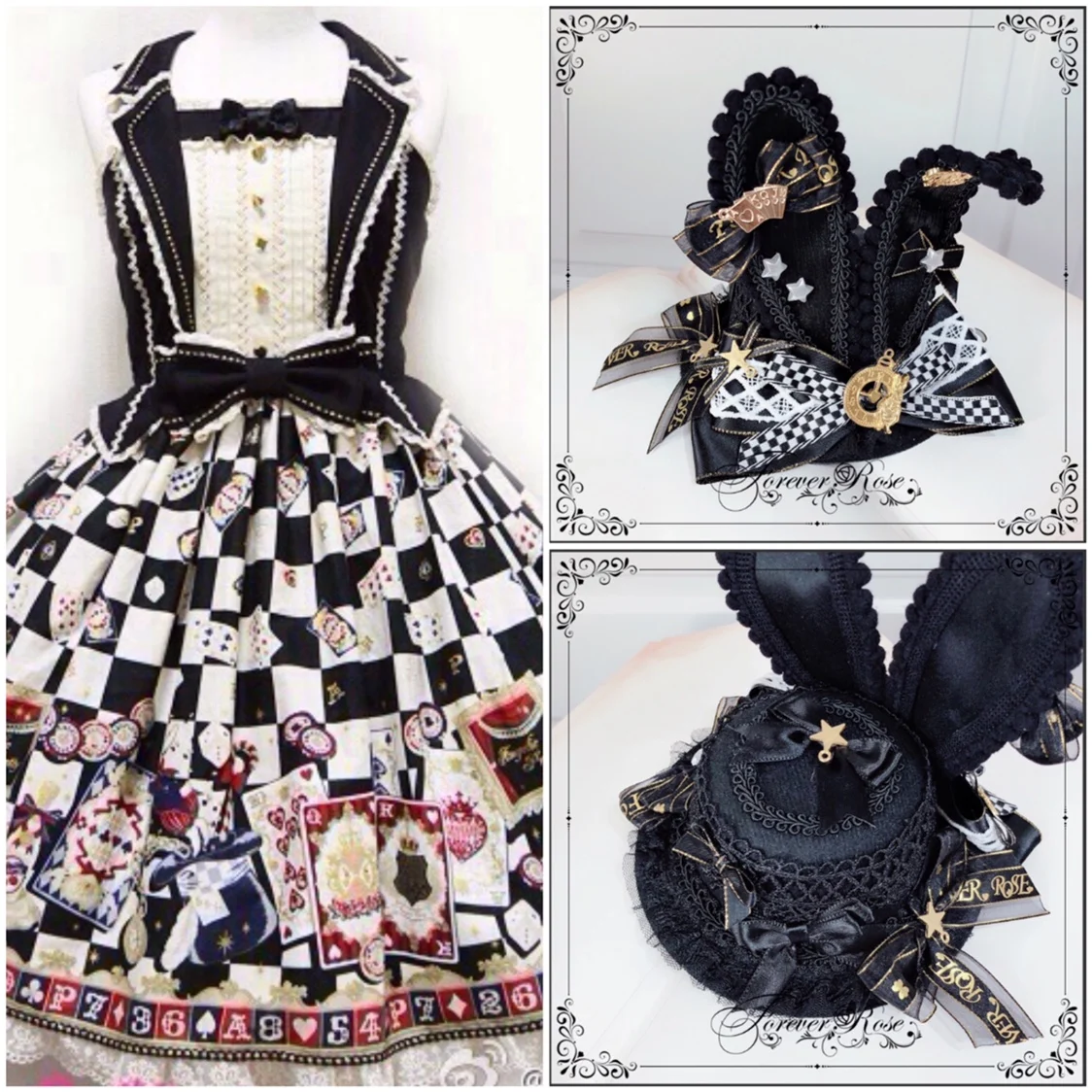 Rose Original Handmade Rabbit Ear Billycock Lolita Alice Bow Hat