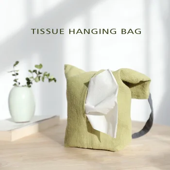

Cotton Linen Office Bathroom Soft Durable Home Decor Wall Tissue Hanging Bag Napkin Holder Foldable Storage Living Room Bedroom