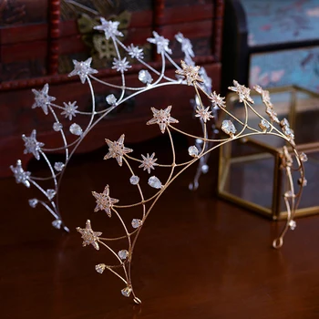 

Sparkling Stars Brides Crystal Tiaras Crowns Gold Brides Cubic Zircon Bridal Headpieces Evening Hair Jewelry