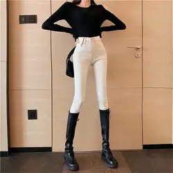 Настоящая фотография 2019 Новая мода Корейская версия ретро тонкие джинсы с высокой талией женские тонкие Стрейчевые штаны для женщин