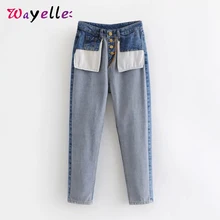 Высокая талия джинсы Для женщин UK Стиль Модные анти-карман джинсы Демисезонный шикарное лоскутное синий Deninm брюки Для женщин Fashionnova женщина