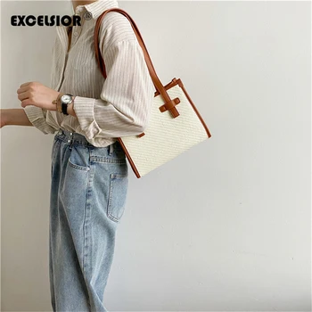 

EXCELSIOR New Women's Handbag Korean Fashion Shoulder Bag for Women 2020 Chic Woven Large Capacity Square Bag