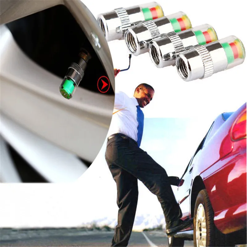 

4 Pcs Adeeing 2.4 Bar Car Tire Pressure Monitoring Valve Cap Sensor Indicator 3 Color Eye Alert Monitoring Tire Pressure