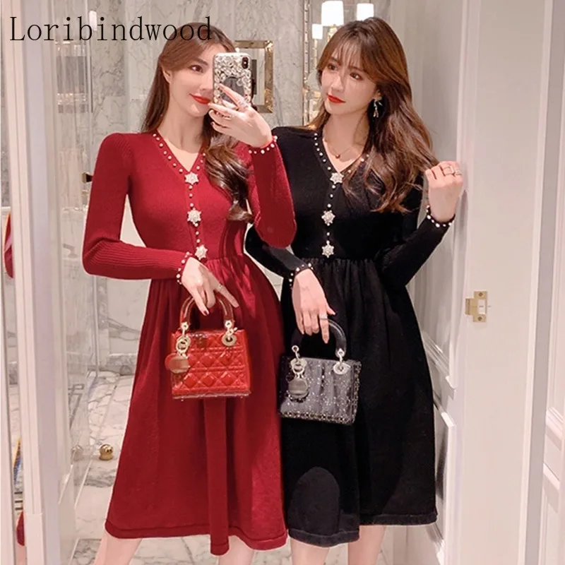 Французский нежный ветер светский гвоздь бисера v-образным вырезом девушки qiu dong