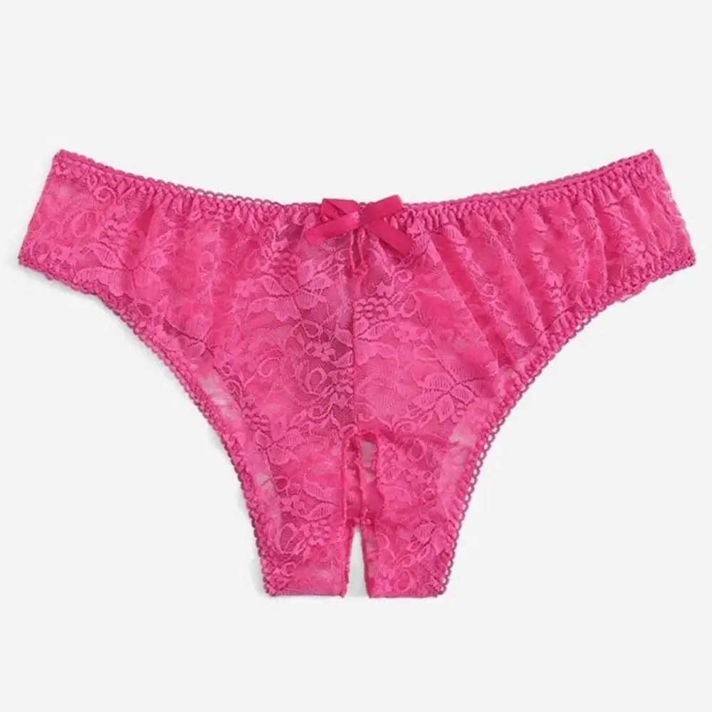 C Hot Pink Женское сексуальное нижнее белье, эротическое нижнее белье размера плюс, кружевные трусики с открытой промежностью, трусы с бантом, сексуальные трусы с вырезами - Цвет: C Hot Pink