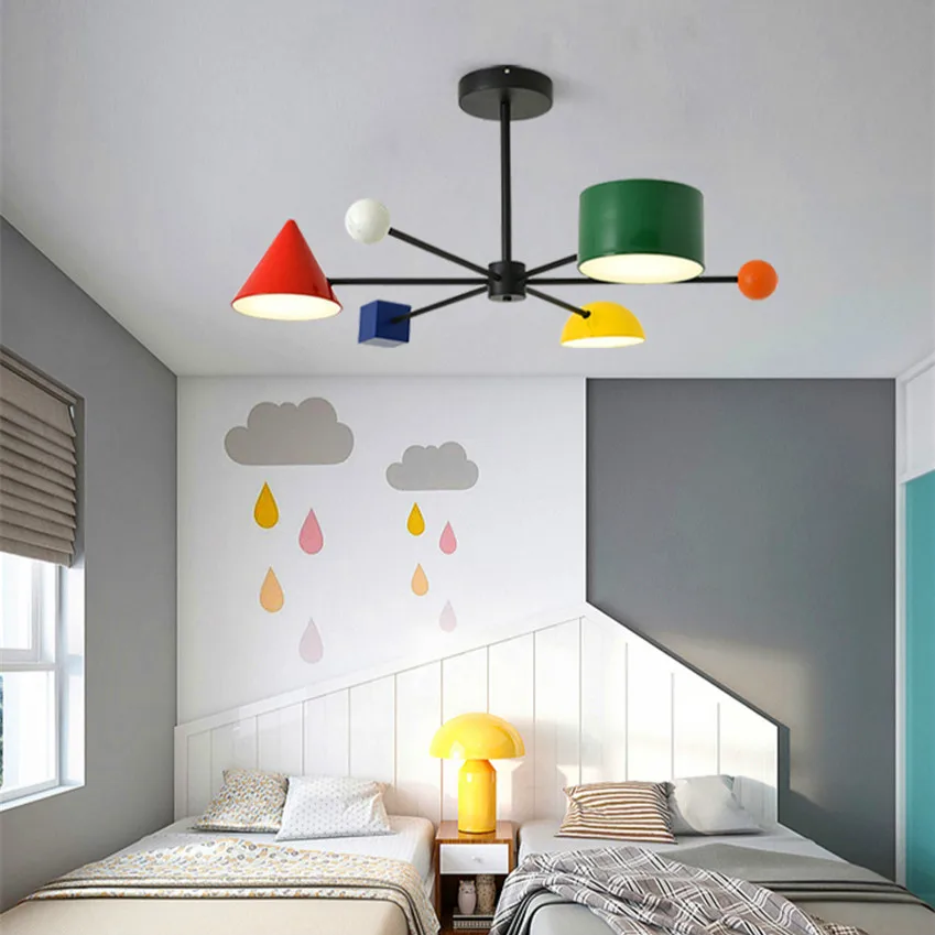 Nordic Led Lustre Seven Colors Creative American Makaron Bedroom Children's Room Cartoon Boys and Girls Princess Chandelier