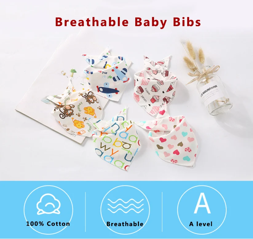 10pcs/lot Baby bibs High quality triangle cotton Baby Burp Cloths Cartoon Character Animal Print baby bandana bibs dribble bibs