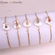 10 шт., золотой цвет CZ брелок «Скрипка» натуральный пресноводный жемчуг ювелирные браслеты для женщин подарок девушке