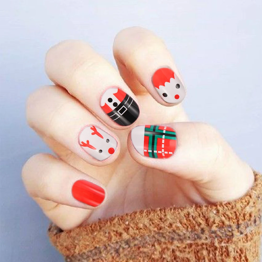 Накладные ногти с плоским верхом, 24 шт., искусственные ногти для женщин, рождественские накладные ногти, дизайн, ежедневное украшение для маникюра, накладные ногти