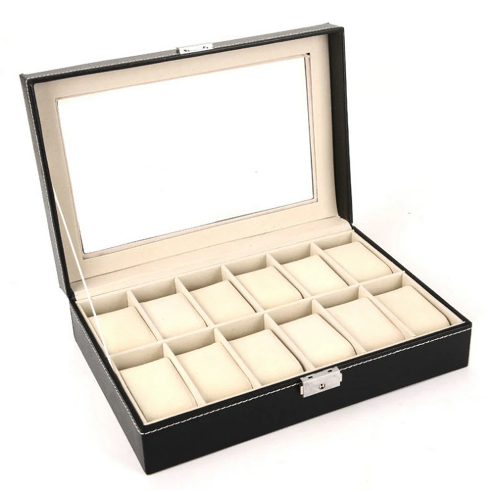 6/10/12/20 Slots Watch Box Clock Storage Box Faux Leather Wrist Watch Men/Watch Display Case Jewelry Organizer