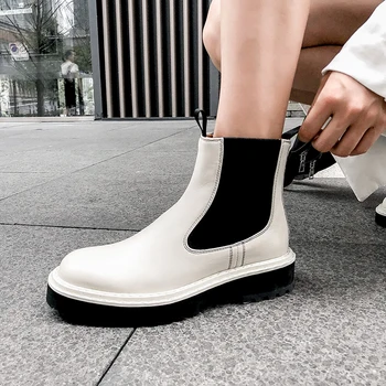 

INS HOT women ankle boots Genuine Leather 22-25cm Leather ankle boots for women Solid color Chelsea boots 2 colors womens boots