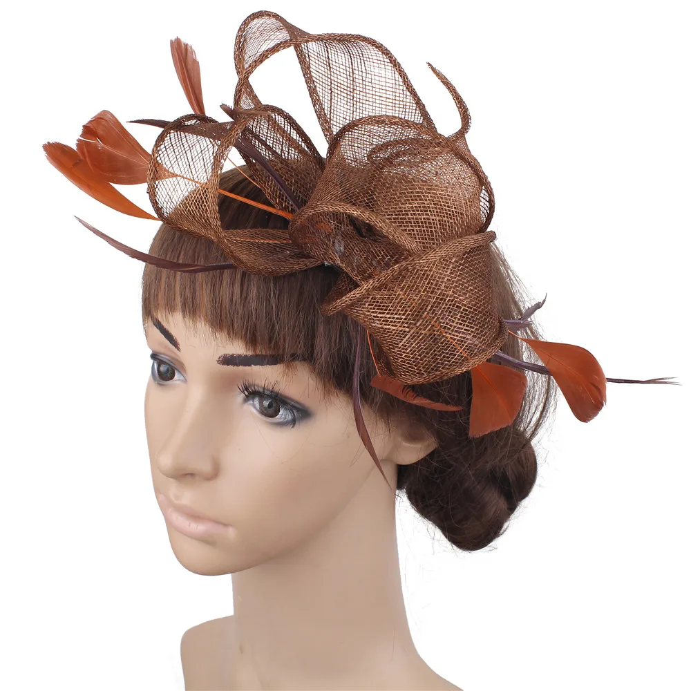 Elegant Bride Wedding Headwear Formal Sinamay Fascinator Hat With Fancy Feather Hair Accessory Women Wedding Headdress Hair Pin 1