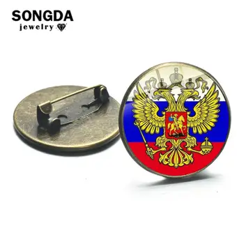 

SONGDA 2019 New Russian Flag National Emblem Brooch Gold Color Two-headed Double Eagle Printed Glass Gem Shirt Lapel Pins Badges