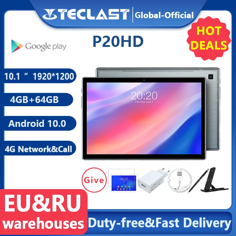 Teclast-Tableta con Android 10, dispositivo P20HD con GPS, PC, 4G LTE de 10,1 pulgadas, 4GB de RAM, 64GB de ROM, 1920x 1200, SC9863A ocho núcleos, última novedad
