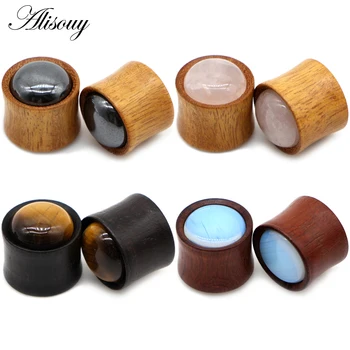 

Alisouy 2pcs Inlay Stone Wood Retro Ear Tunnel Plug Flesh Gauges Earrings Double Flared Expender Stretcher Body Piercing Jewelry