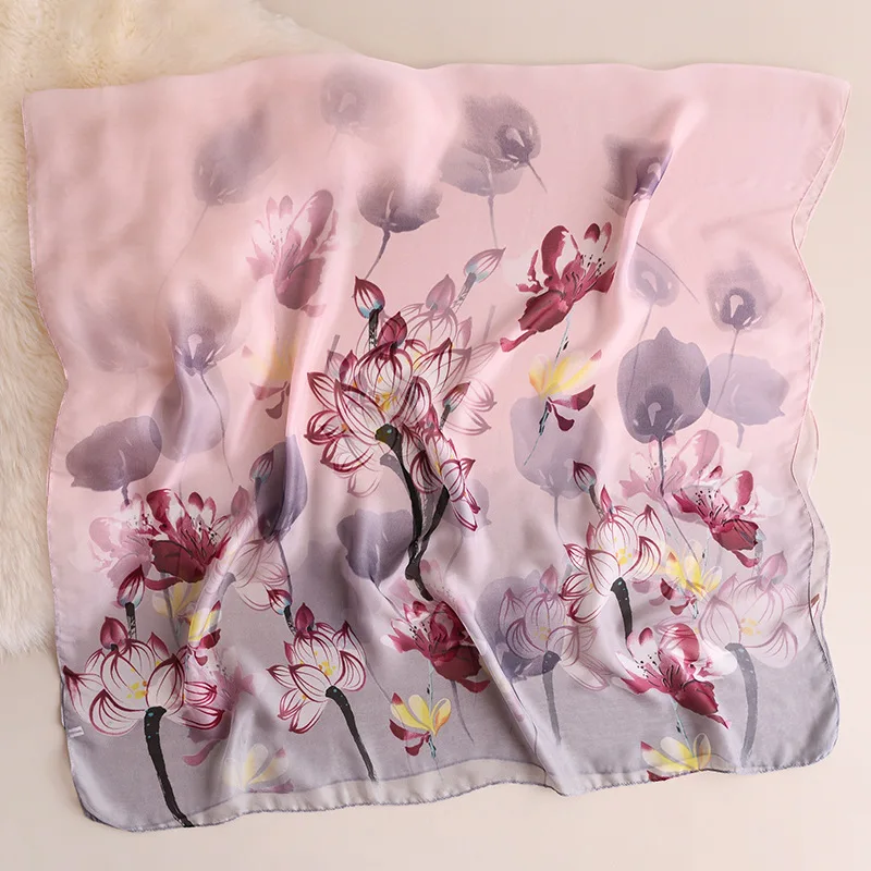 

New Fabric Silk Scarf Women 2019 New Spring Autumn Travel Pashmina Large Size Shawl and Wraps Lotus Pattern Winter Scarves Hijab