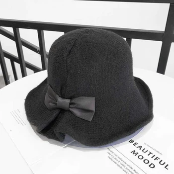 

New autumn and winter hat ladies top hat dome fashion bow fisherman hat