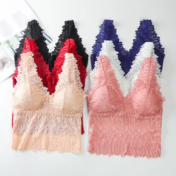 

2020 Summer Sexy Camisoles Tanks Women Intimates Deep V-neck Soft Lace Bralette Hollow Out Tank Tops Sleeveless Solid Color Vest