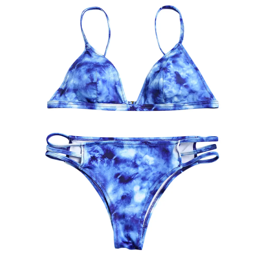 Blue ZAFUL Бикини Тонкий Ремень Tie-Dye Бикини Спагетти Ремни Женщины Летний Пляжный Купальный Костюм Синий Сексуальные Купальники - Цвет: Blue