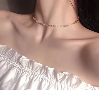 

Gold Plated INS Online Celebrity-Color Crystal Color Dotted Handmade Beaded Bracelet Cool Necklace Necklace Clavicle