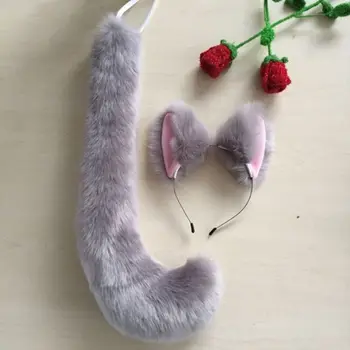 성인 애니메이션 솔리드 컬러 봉제 고양이 늑대 코스프레 소품 무성한 동물의 귀 두건의 머리 후프 긴 꼬리 할로윈 로리타 Cartoo