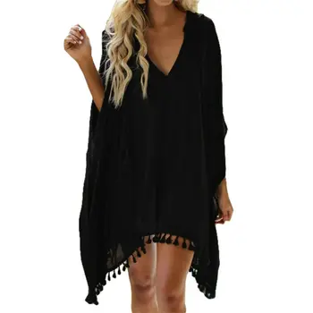 

2020 Fashion Women Tassel Swimwear Bikini Cover Up Beach Wear Kaftan Loose Cover-Ups Dress Plus Size
