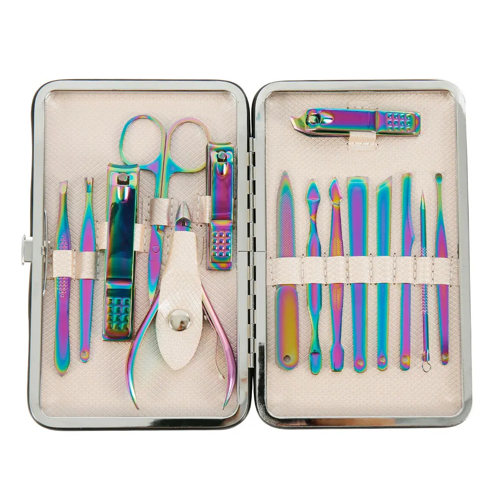 15pcs/set Multifunction Nail Clippers Set Stainless Steel Black Pedicure Scissor Tweezer Manicure Set Nail Clipper Professional