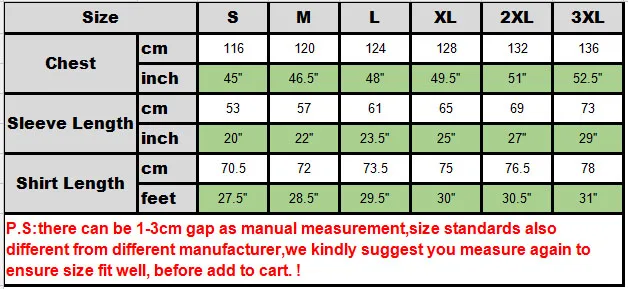 Size chart shirt