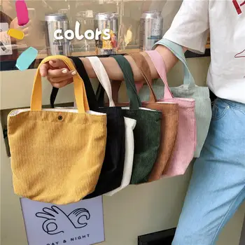 

Portable Corduroy Lunch Bags Insulated Thermal Food Storage Bag Portable Travel Lady Handbag loncheras para mujer термосумка