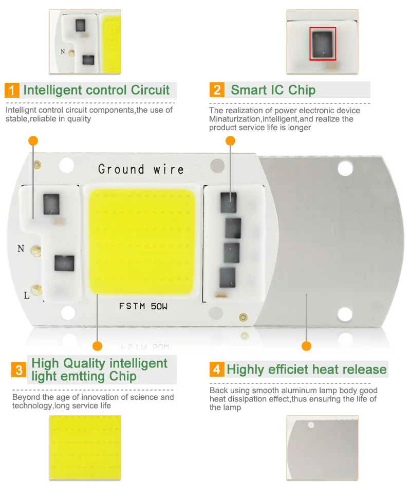 =(K) = COB светодиодный чип 220 В 5 Вт 20 Вт 30 Вт 50 Вт Smart IC интегрированный чип COB DIY для Светодиодный прожектор светильник Точечный светильник лампа бисер растительный светильник