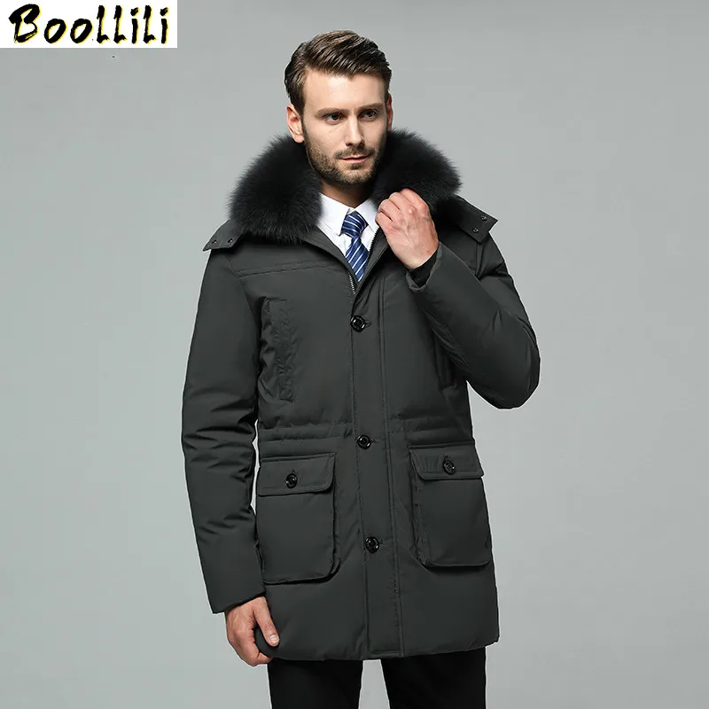 Boollili 2020 New Men's Down Jacket Winter Coat Real Fox Fur Collar Plus Size Long Duck Puffer Men | Мужская одежда