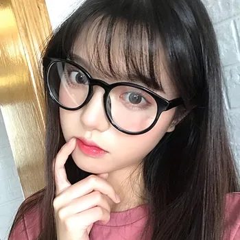 

Women Round Plain Blue Light Blocking Glasses Clear Lens Eyeglasses Frame Clear Lens Flat mirror