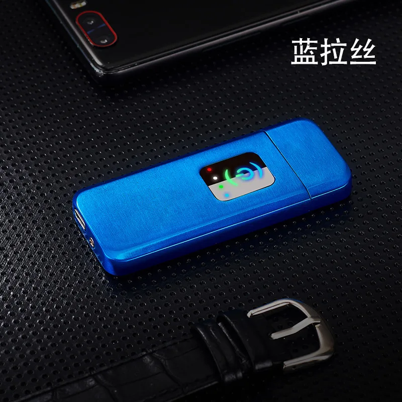 blue Светодиодный сенсорный Электронный USB Зажигалка металлическая перезаряжаемая Зажигалка Ветрозащитная электрическая зажигалка для курения гаджеты для мужчин - Цвет: blue