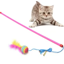 Палочка для кошек разных цветов с шариковым колокольчиком и пером для домашних животных, игрушка для Ловца прыжков, игрушка-поезд, Забавный котенок D5I9